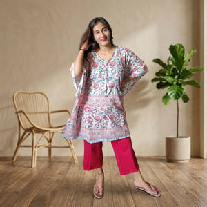 Vestido Kaftan Ramadán Eid Mubarak, Talla Estándar y Grande, Estampado a Mano, 100% Algodón, Informal, Manga Corta - Product Image 1