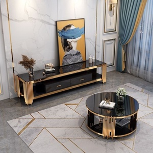 Meuble de salon <span class=keywords><strong>en</strong></span> verre trempé noir avec tiroirs pour téléviseur de 85 <span class=keywords><strong>pouces</strong></span>, 1 pièce pour salon - Product Image 1