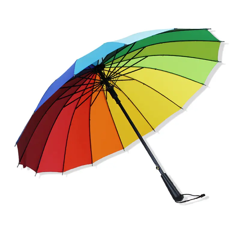 DD823カスタムロゴ16リブマーケット虹色の傘自動ストレートハンドルレインパラソルカラフルなレインボーゴルフ傘