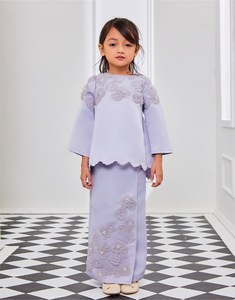<strong>Wholesale</strong> <strong>Malaysia</strong> <strong>Clothes</strong> Baju Kurung Cotton Floral Printed Tops with Ruffles and Elastic Long Skirt Dress for <strong>Kids</strong>