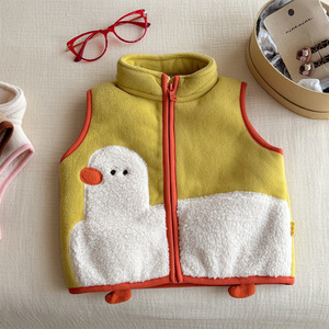 Child Vest Cartoon Fleece Warm Autumn Winter Outerwear Beige Yellow Off White Cotton - Product Image 4