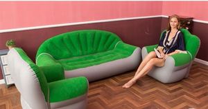 Groovy Flocking Air <b>Sofa</b> Lounge Vibrant Emerald Eco TPU <b>Inflatable</b> Couch - Product Image 2
