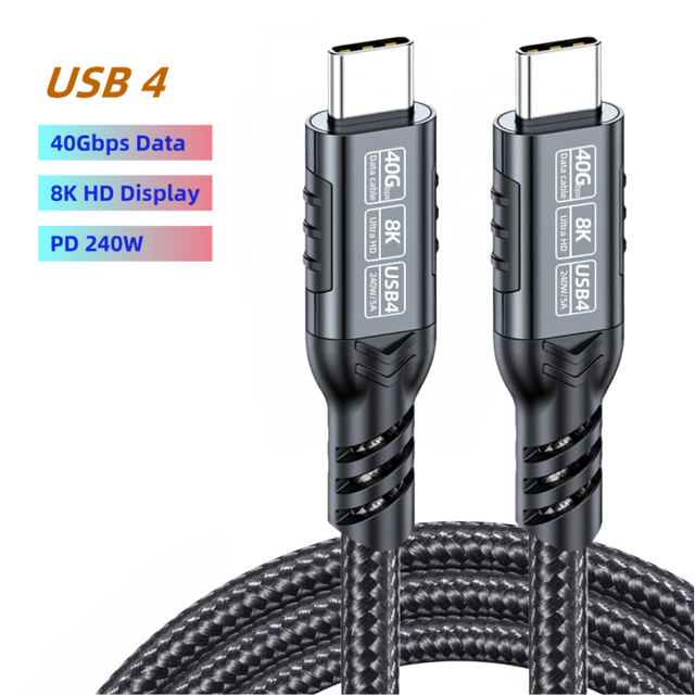 Factory Provide 240W Thunderbolt 4 USB4 C 8K Video PD Type C Cable 40Gbps Nylon Jacket Hard Disk Thunderbolt 4 USB C Pro Cable