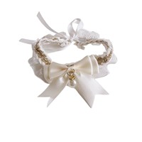 Colliers de luxe modernes pour chats et chiens avec nœud en dentelle élastique et collier rétro en perles Accessoires en plastique détachables