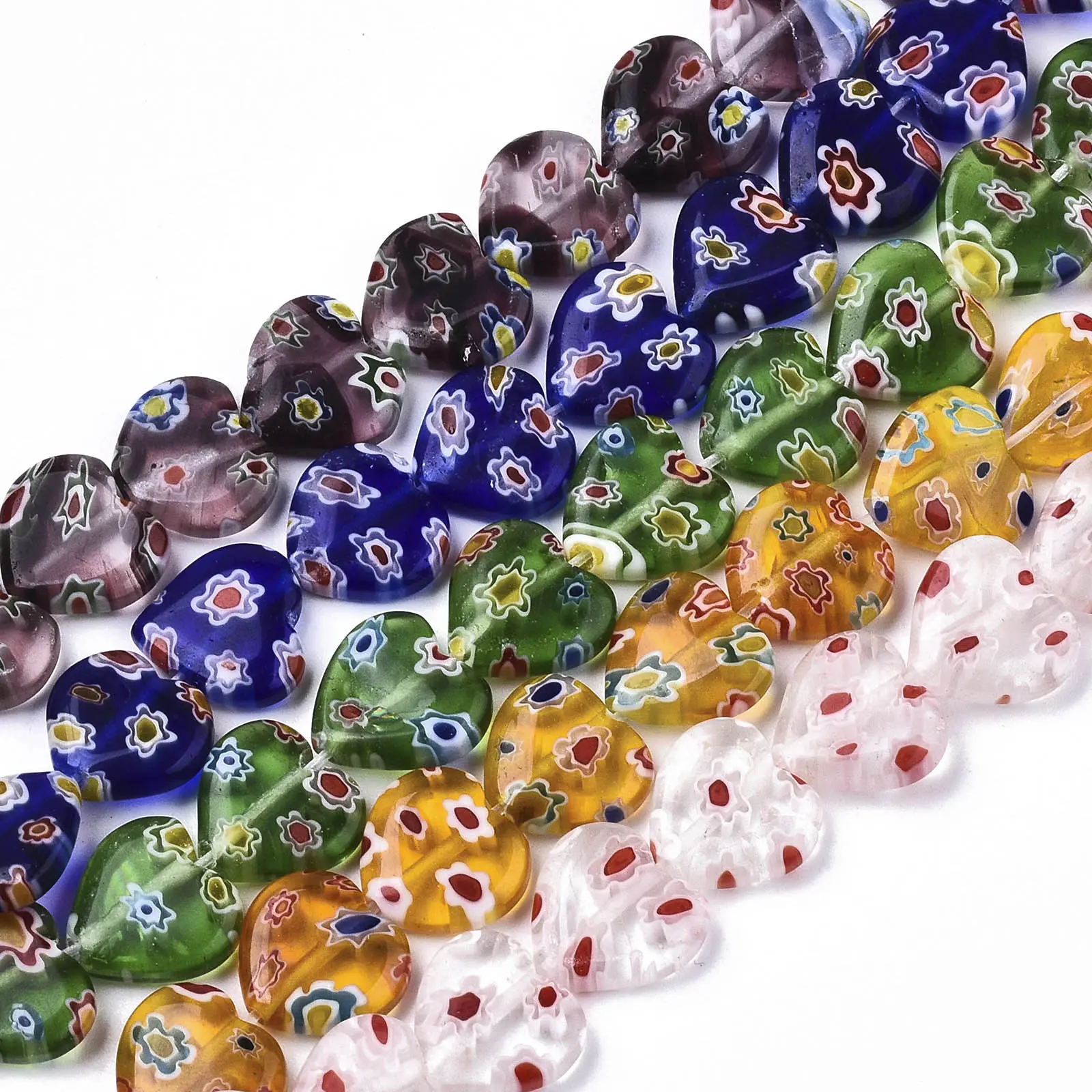 Pandahall Gemengde Kleur Hart Handgemaakte Millefiori Lampwork Kralen