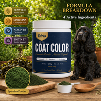 Poudre de spiruline et d'algues pour la couleur du pelage des chiens à poils foncés 200g à mélanger à la nourriture Pigment naturel Support personnalisé