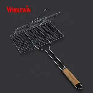 -Piece thép không gỉ Burger Nướng Giỏ với lớp phủ chrome, Hot Bán BBQ nướng <span class=keywords><strong>Net</strong></span> cho nấu ăn thịt và Pie - Product Image 4