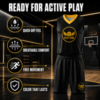 Maillot de basket-ball personnalisé sublimé, séchage rapide, respirant, noir et jaune, en polyester, pour hommes et jeunes, vente en gros
