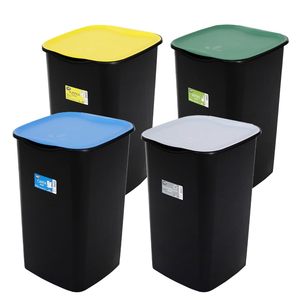 Ensemble de bacs de tri des déchets 4x50L 37,5x36x53,5cm Jaune Vert Bleu Gris avec couvercles, pour le stockage des déchets recyclables - Product Image 1
