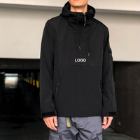 Pull-over en nylon à demi-fermeture éclair imprimé du logo OEM pour hommes, vestes coupe-vent à capuche imperméables avec poches cargo