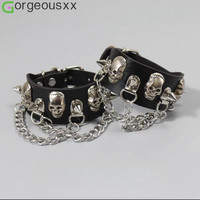 [Gorgeousxx] Bracelets en cuir PU à rivets et pampilles style gothique pour femmes, bijoux de fête punk