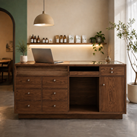 Comptoir de réception en bois massif multicouche de luxe, vitrine en verre, dimensions personnalisées, design moderne, multifonctionnel