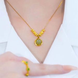Vintage Fashion Chinese Style Gold Lucky Bead Zircon Charm Pendant Imitation Hetian Jade Charm Clavicle <b>Chain</b> Necklace for Women - Product Image 3