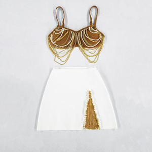 Abbigliamento moda catena di nappe Top Crop Top <span class=keywords><strong>da</strong></span> <span class=keywords><strong>donna</strong></span> gonna <span class=keywords><strong>da</strong></span> <span class=keywords><strong>donna</strong></span> due pezzi set di abbigliamento <span class=keywords><strong>donna</strong></span> <span class=keywords><strong>sera</strong></span> Party Club abito - Product Image 2