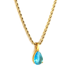Collier personnalisé pour femme, délicat, avec breloque géométrique, plaqué or, pendentif goutte d'eau en cristal - Product Image 2