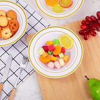 Bols à soupe en plastique blanc fantaisie jetables de 12 oz avec bord doré, plats profonds élégants de 7,5 pouces pour les fêtes, les mariages, la restauration