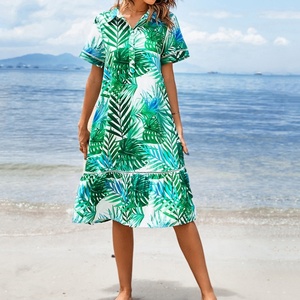 Vestido Camisero Casual Hawaiano con Estampado de Hojas y Manga Corta para Mujer - Product Image 2