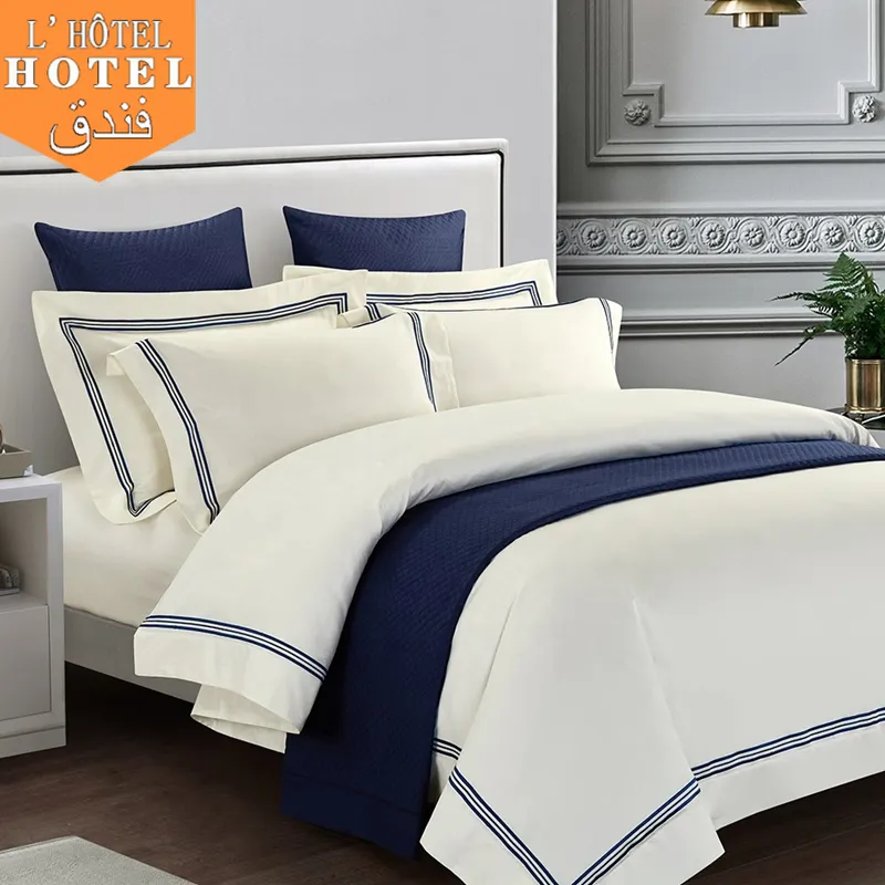 Customized Hotel Bed Linens White Bed Sheet Set Cotton Bedding Set Embroidered Duvet Covers