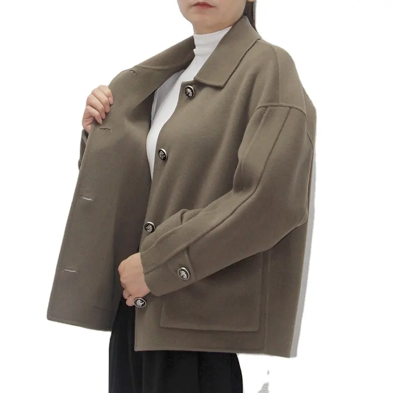 Olive Women's Single-Breasted Heavyweight Wool Blend Peacoat Lapel Short womens Classic Cashmere Coats