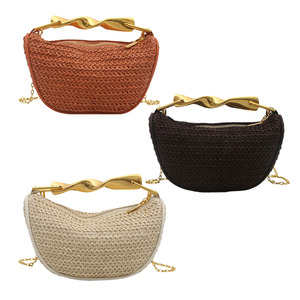 Sac à main tissé pour femmes nouveau rétro décontracté haut de gamme chaîne en métal simple épaule bandoulière petit sac forme de boulette - Product Image 5