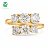 Ensemble de bagues pour femmes Betterstar certifiées IGI, deux rangées, 3 pierres, diamants de laboratoire, 6 griffes, or jaune 14K 18K, D VVS CVD HPHT, sur mesure
