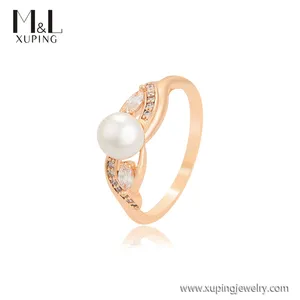 ML123787 XUPING ML Store wholesale ladies jewelry 18K gold color Synthetic CZ 3A+ Classic Women's Engagement Pearl finger Ring