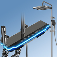 Ensemble de douche numérique chaud et froid en aluminium avec affichage LED, pommeau de douche pluie, lumière ambiante LED, design fin, vente directe usine en gros