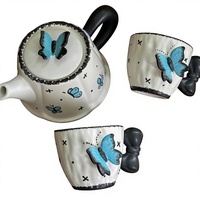 Théière en céramique chinoise style Ins, créative, moderne, minimaliste, mate, peinte à la main, motif floral, papillon tridimensionnel, vaisselle