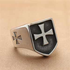 European Style <b>Titanium</b> Steel Shield Cross <b>Ring</b> Men's Punk Jewelry Silver Color 213005 - Product Image 1