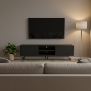 Soporte de TV Franklin Negro de 50-54 Pulgadas, Mueble de Salón Moderno y Minimalista con Almacenamiento, Soporte de Suelo, Estante de Madera MDF - Product Image 2