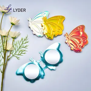 Lyder Holographic Butterfly Mirror Customized Logo Mirror Portable Small Make Up Purse Pocket Compact Mirror