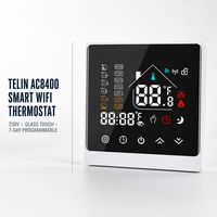 TELIN AC8400 Smart WiFi Thermostat Pemanas Lantai 230V Dapat Diprogram Layar Sentuh Kaca 7 Hari untuk Pemanas Lantai Bawah Hotel Apartemen