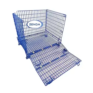 Loading Capacity 500kg Warehouse Foldable Lockable Storage Wire Mesh Container Steel Cage