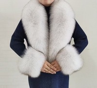Zoefur Hiver Col en Véritable Fourrure de Renard Naturelle Luxe Couleur Unie Respirant Longue Écharpe en Fourrure Châles Manteau Veste Femme Ensemble de Manchettes en Fourrure