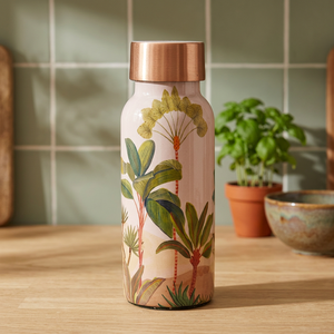 Bouteille d'eau en cuivre avec motif de fleurs tropicales, vaisselle de voyage portable - Product Image 3