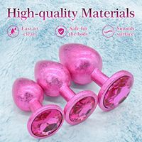 Kit d'entraînement anal 3 pièces en alliage d'aluminium pour adultes, jouet sexuel, finition rose douce effet flocon de glace, point G, prostate, tailles S/M/L
