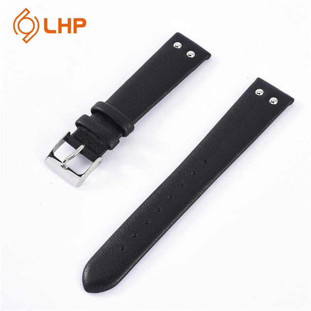 Handmade High Quality Calf Leather Watch Strap in Black Brown Purple with Fashion Rivets Soft and Stylish Band