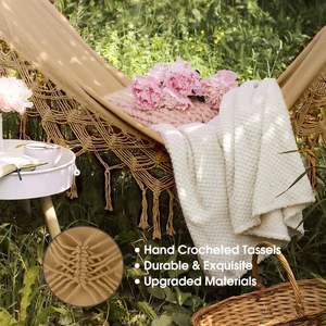 आउटडोर गार्डन सुरुचिपूर्ण टेसल्स सूती कपड़े हैममॉक पोर्टेबल कैनवास स्विंग - Product Image 6