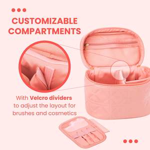 Luxury Quilted PU Leather Travel <b>Makeup</b> Toiletry <b>Bag</b> <b>with</b> Customizable <b>Compartments</b> for Organized Beauty Essentials - Product Image 3