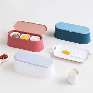 Amzn Hot Sale Plastic Ceramic <b>Utensils</b> Kitchen Accessories and Baking Tool 3 Pieces Condiment Box Seasoning <b>Pot</b> - Product Image 1