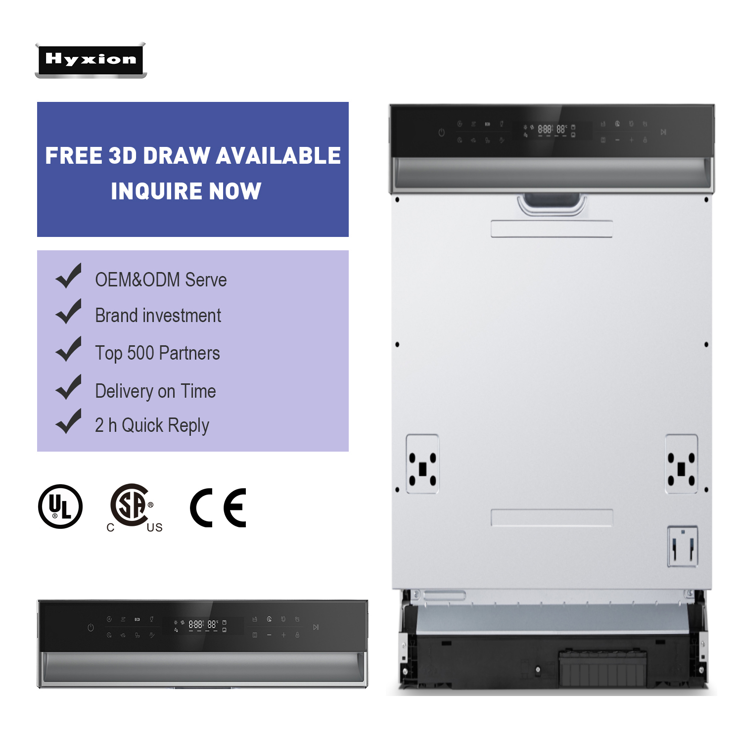 Hyxion Smart Kitchen Appliances ECO Built in 45cm Integrated Guangdong Washing Machine Dishwasher