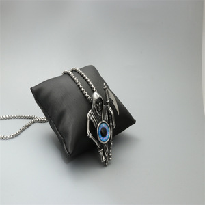 Death God Skeleton Pendant Necklace With Blue Eye Inlay <b>Titanium</b> Steel Unisex Fashion Jewelry - Product Image 3