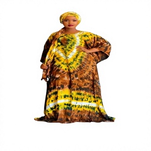 Vestido Maxi Kaftán Geométrico Personalizable para Mujer, Lavable, Ecológico, de Rayón, con Encaje, Cintura Holgada, Largo hasta el Suelo - Product Image 1