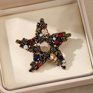 Broche de Estrella para Mujer, Aleación con Cristales de Imitación, Diseño de Flor de Cinco Puntas, 5.5cm, Joyería de Moda, Regalo - Product Image 6
