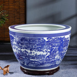 ブルーセラミック屋外ポット卸売屋外磁器青と白セラミックプランターポット植物装飾屋内装飾 - Product Image 3