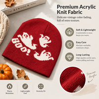 Bonnet en tricot jacquard fantôme d'Halloween personnalisé 100 % acrylique – Chapeau fantôme amusant pour fête d'Halloween, cosplay, festival, ambiance costumée