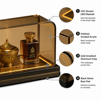 Vitrine de comptoir en acrylique fumé usiné CNC avec éclairage LED pour parfums Oud et encens