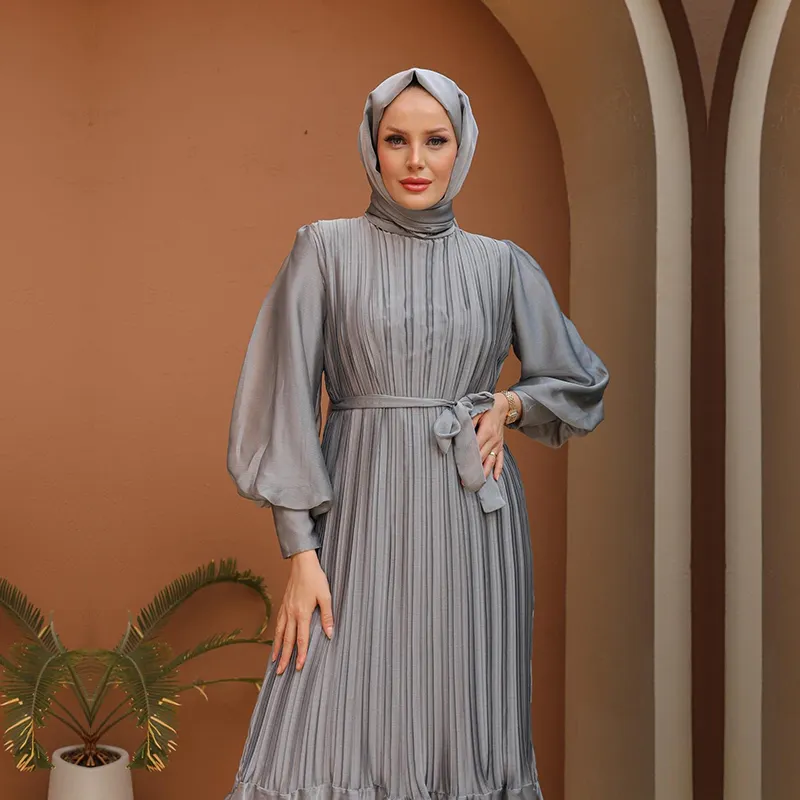 Özel yeni tasarım başörtüsü pilili abaya set toptan pilili balon kollu abiye müslüman kadınlar için islam giyim