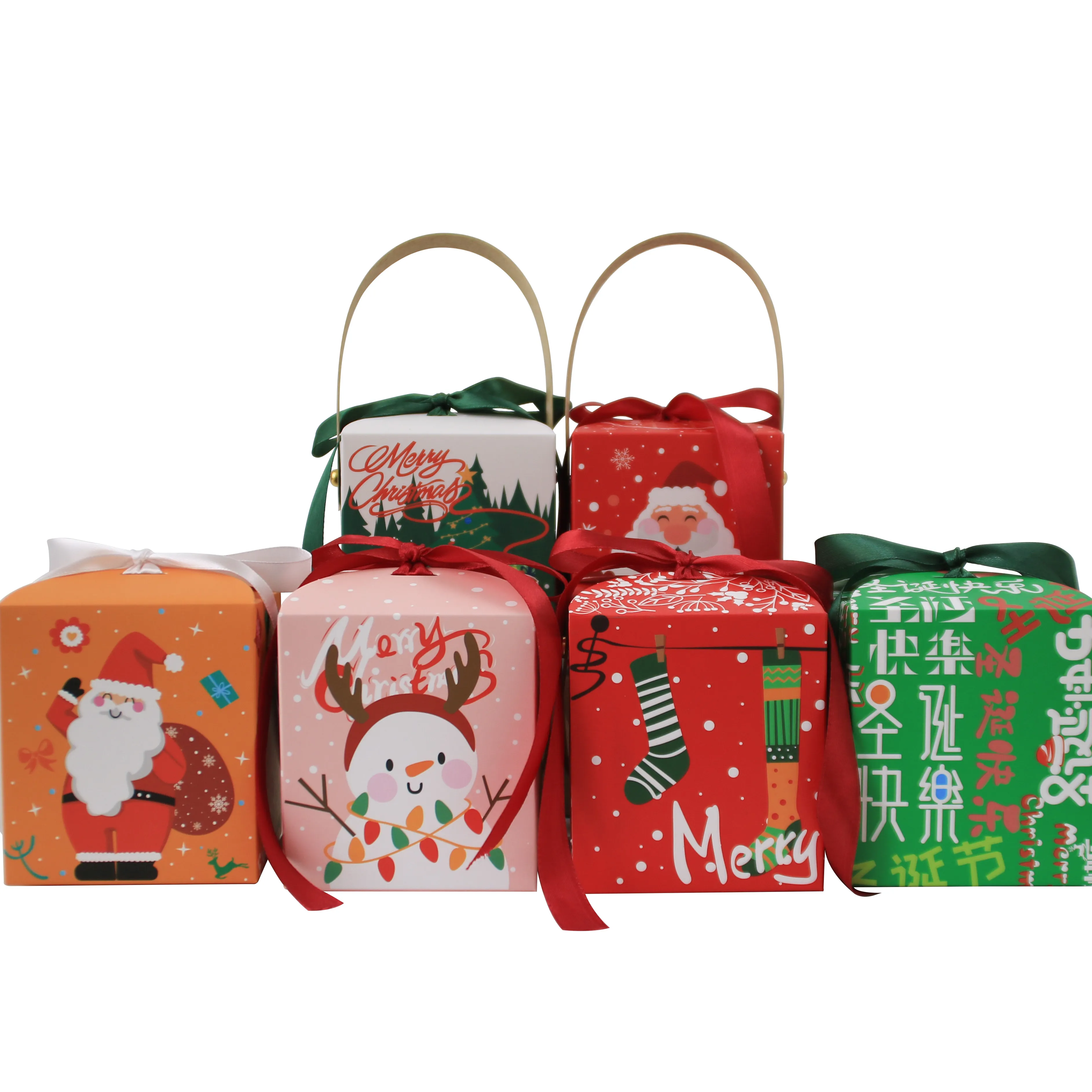 Christmas gift Paper Bags with Handle Candy treat bags for Holiday party supplies