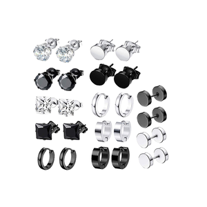 Trendy Hip Hop Stainless Steel Bar Jewelry Set Black Punk Gothic <strong>Men's</strong> Diamond Stud <strong>Earrings</strong> for Parties - Product Image 3